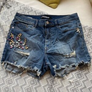 Express Embellished High Rise Denim Jean Shorts Size 10